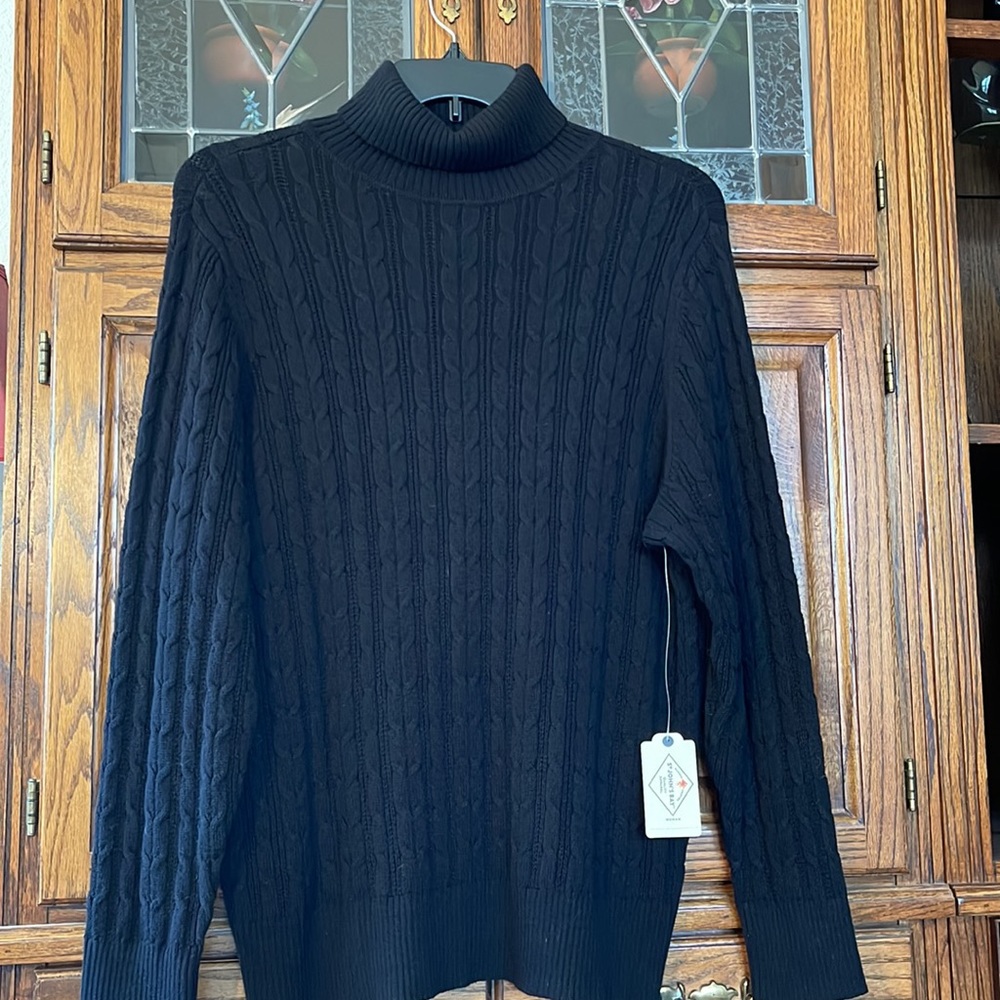 NWT ST JOHNS BAY (SJB) BLACK CABLE KNIT TURTLE NECK SZ 3X